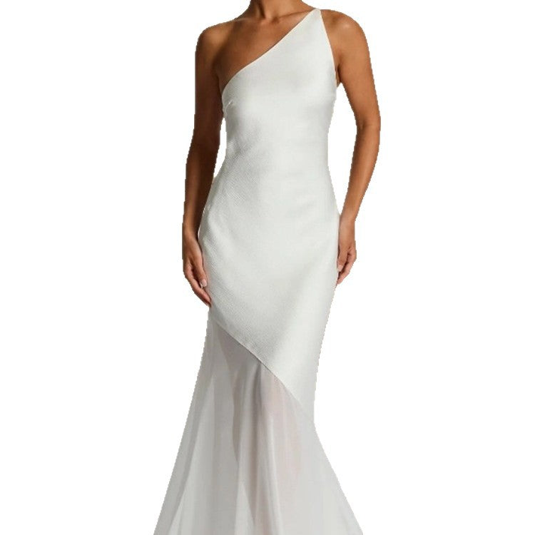 Damen Einseitiges Maxikleid mit fließendem Rock Heidi-Mode