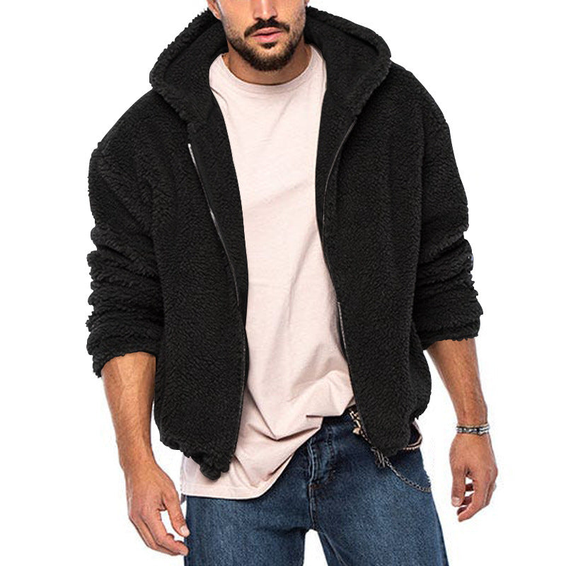 Herren kuschelige Fleecejacke mit großzügiger Kapuze und Reißverschluss Heidi-Mode