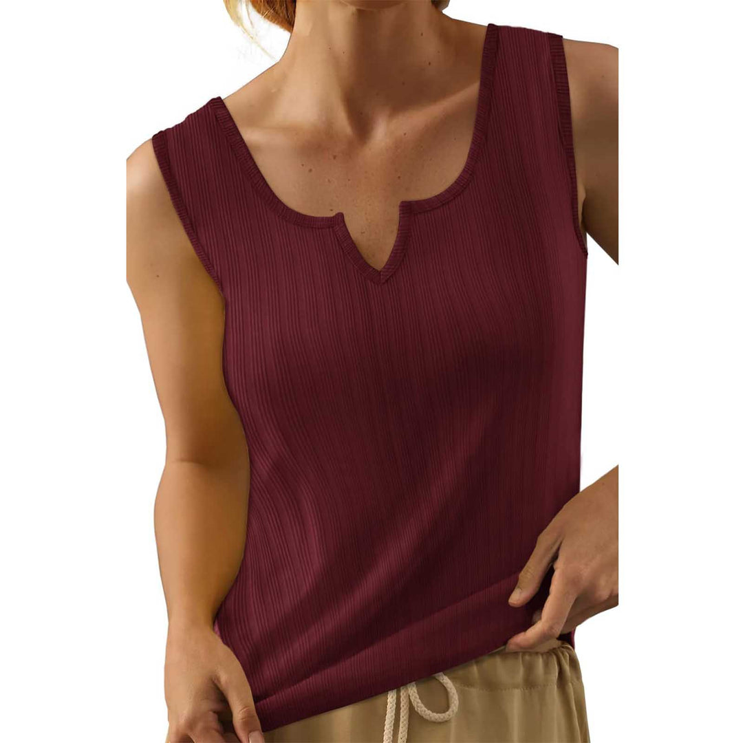 Damen Ärmelloses Oberteil mit dekorativem V-Ausschnitt und feiner Rippenstruktur Heidi-Mode