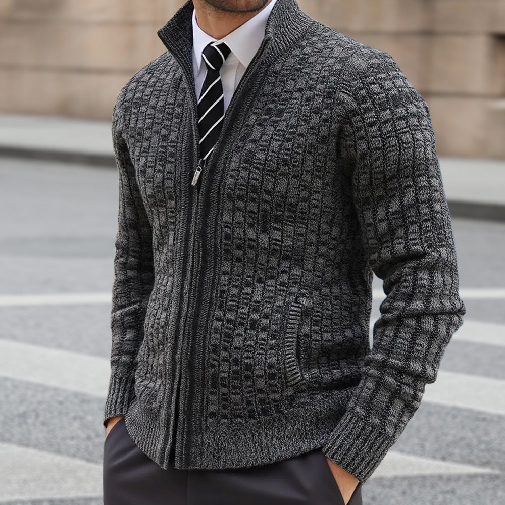 Herren strukturierte Strickjacke mit eleganter Zip-Front Heidi-Mode
