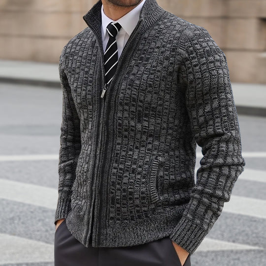 Herren strukturierte Strickjacke mit eleganter Zip-Front Heidi-Mode
