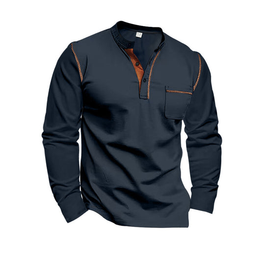 Herren Langarm-Henley-Shirt mit modernem Kragen und praktischer Brusttasche Heidi-Mode