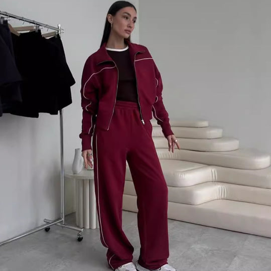Damen Sportliches Freizeit-Set mit stylischem Reißverschluss und seitlichen Nahttaschen Heidi-Mode