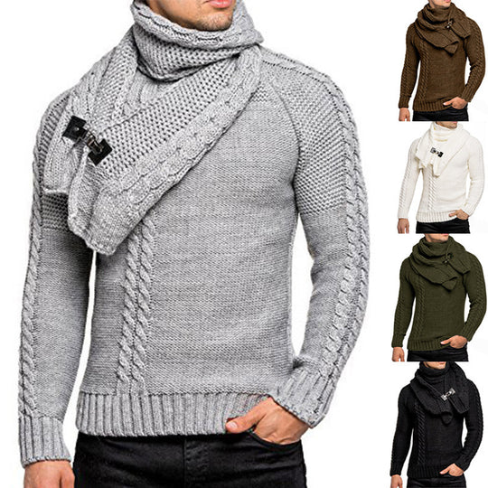 Herren Strickpullover mit elegantem Zopfmuster und modischem Schal Heidi-Mode