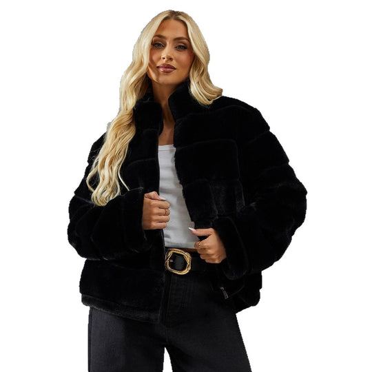 Damen Modische Kurzjacke mit voluminösem Teddy-Fell Heidi-Mode