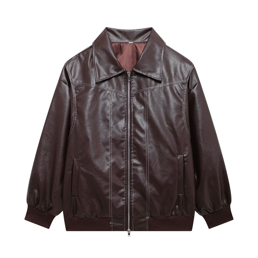 Damen modische Lederjacke mit strukturiertem Kragen und praktischen Taschen Heidi-Mode