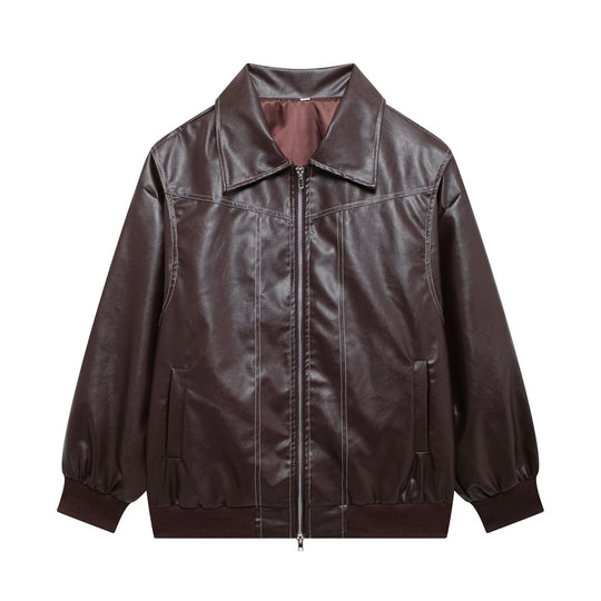 Damen modische Lederjacke mit strukturiertem Kragen und praktischen Taschen Heidi-Mode