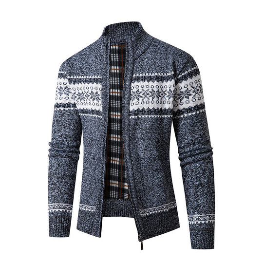 Herren Strickjacke mit hohem Kragen und modernem Zipper Heidi-Mode