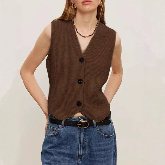 Damen Strickweste mit feiner Rippenstruktur und nachhaltiger Baumwolle Heidi-Mode