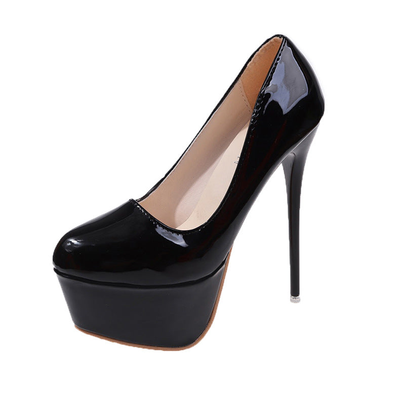 Damen Plateau-Pumps mit glänzendem Obermaterial und hohem Stiletto-Absatz Heidi-Mode