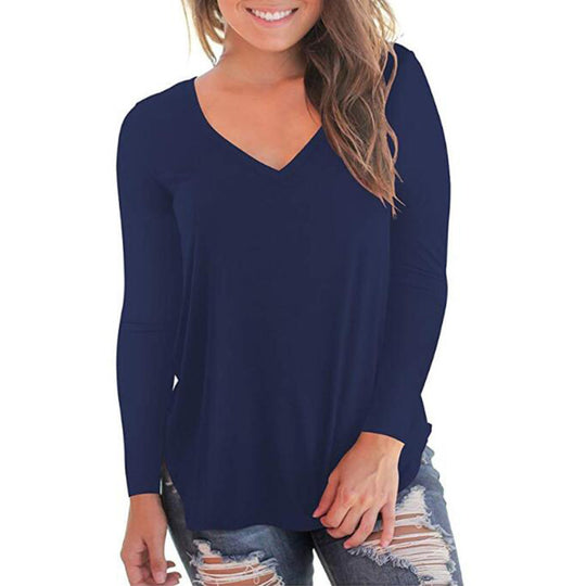 Damen V-Ausschnitt Langarmshirt aus weichem Baumwollmix Heidi-Mode