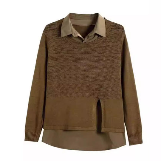 Damen Modischer Layered Pullover mit Struktur Heidi-Mode