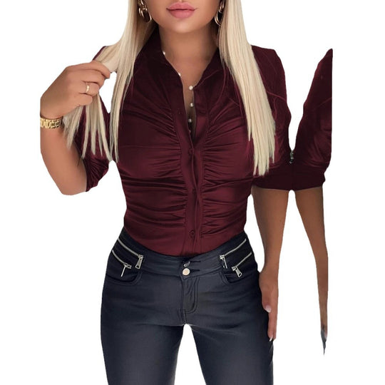 Damen figurbetontes Hemd mit Raffungen Heidi-Mode