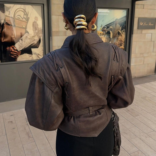 Damen Biker jacke mit elastischem Bund Heidi-Mode