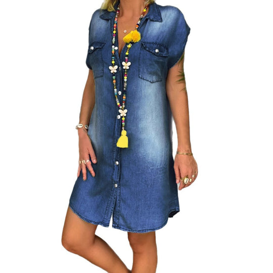 Damen Freizeit Denim Hemdblusenkleid Heidi-Mode