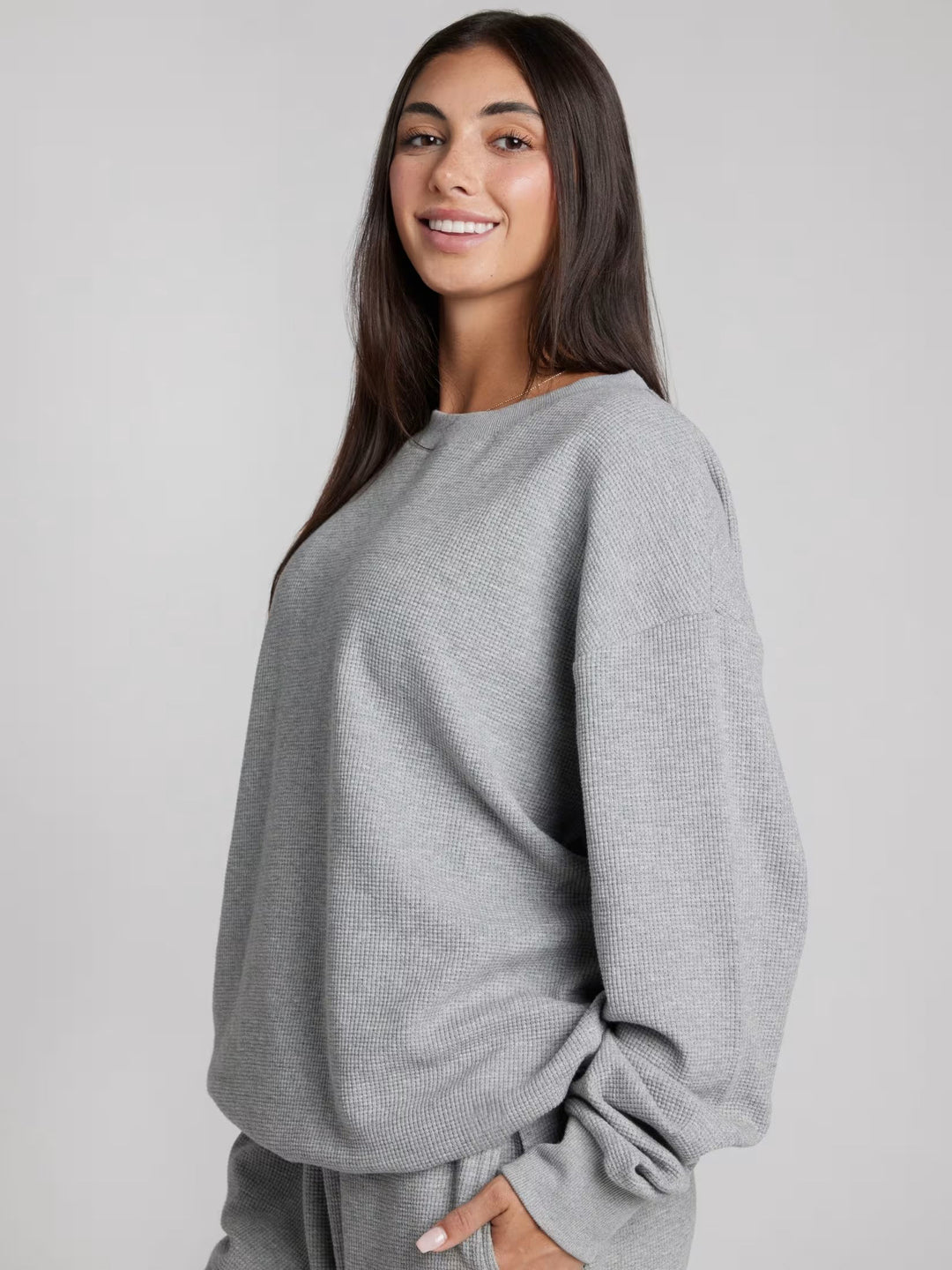 Damen Bequemer Waffelstruktur Pullover mit lässigem Schnitt Heidi-Mode