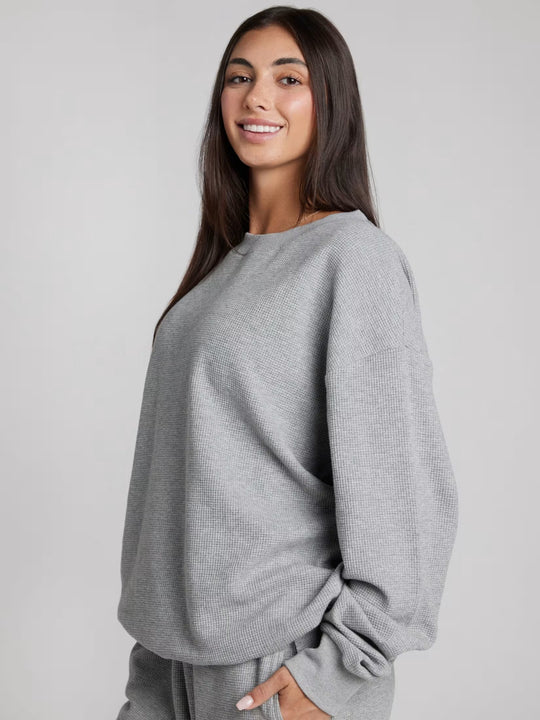 Damen Bequemer Waffelstruktur Pullover mit lässigem Schnitt Heidi-Mode