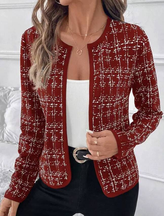 Damen strukturierte Blazerjacke mit Kontrastdetails Heidi-Mode