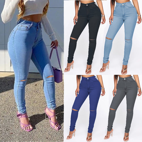 Damen High-Waist Jeans mit modischem Destroyed-Detail Heidi-Mode