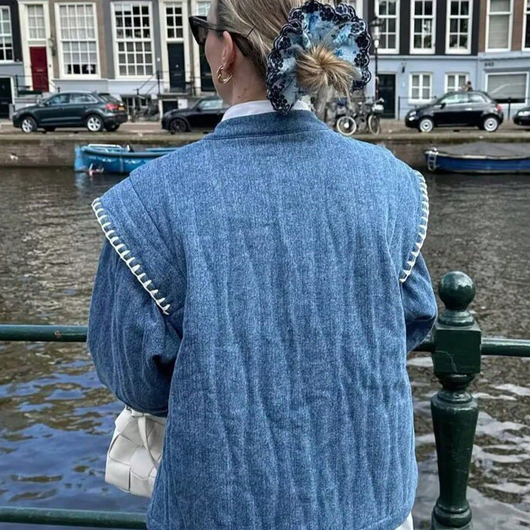 Damen bestickte Blousonjacke mit leichtem Baumwollmaterial und praktischen Taschen Heidi-Mode