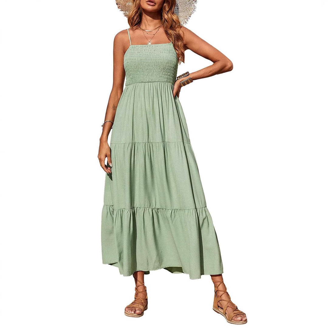 Damen Maxikleid mit verstellbaren Trägern und Rüschen Heidi-Mode