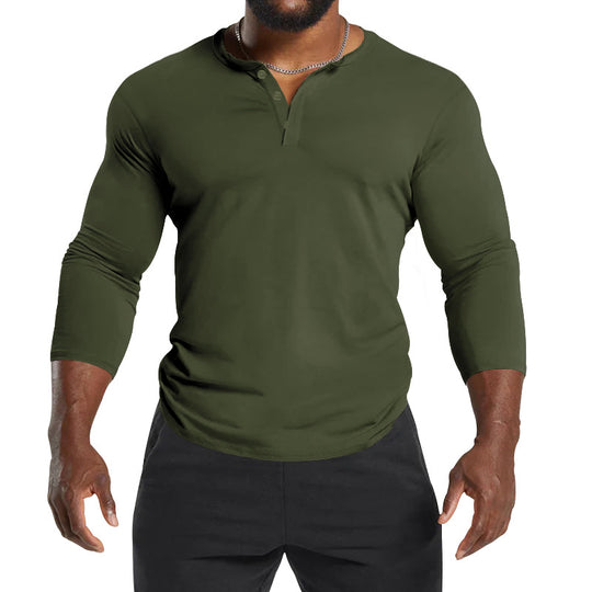 Herren Langarm-Henley-Shirt aus atmungsaktivem Baumwollmix mit Knopfdetails Heidi-Mode