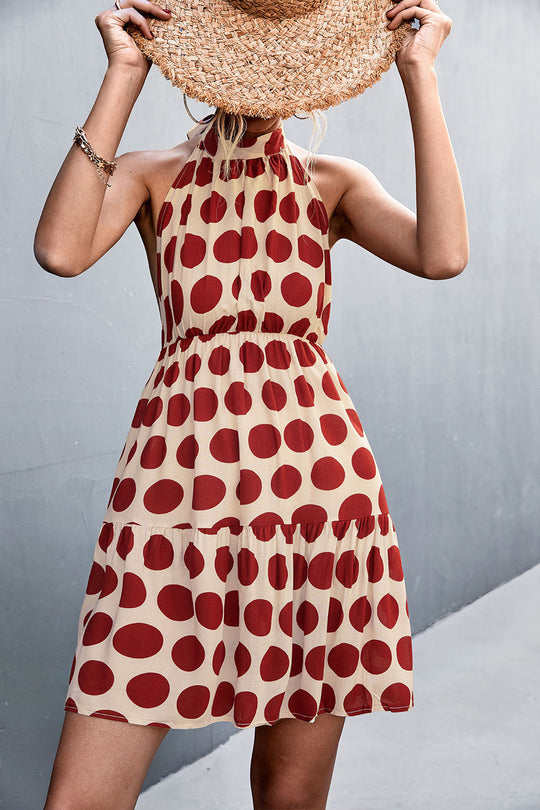 Damen luftiges Halterkleid mit Punkten und voluminösem Rock Heidi-Mode