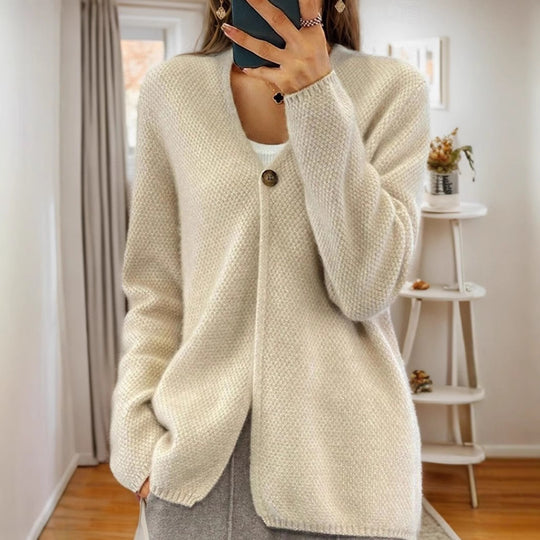 Damen Strickjacke mit strukturiertem Design und elegantem Knopf Heidi-Mode