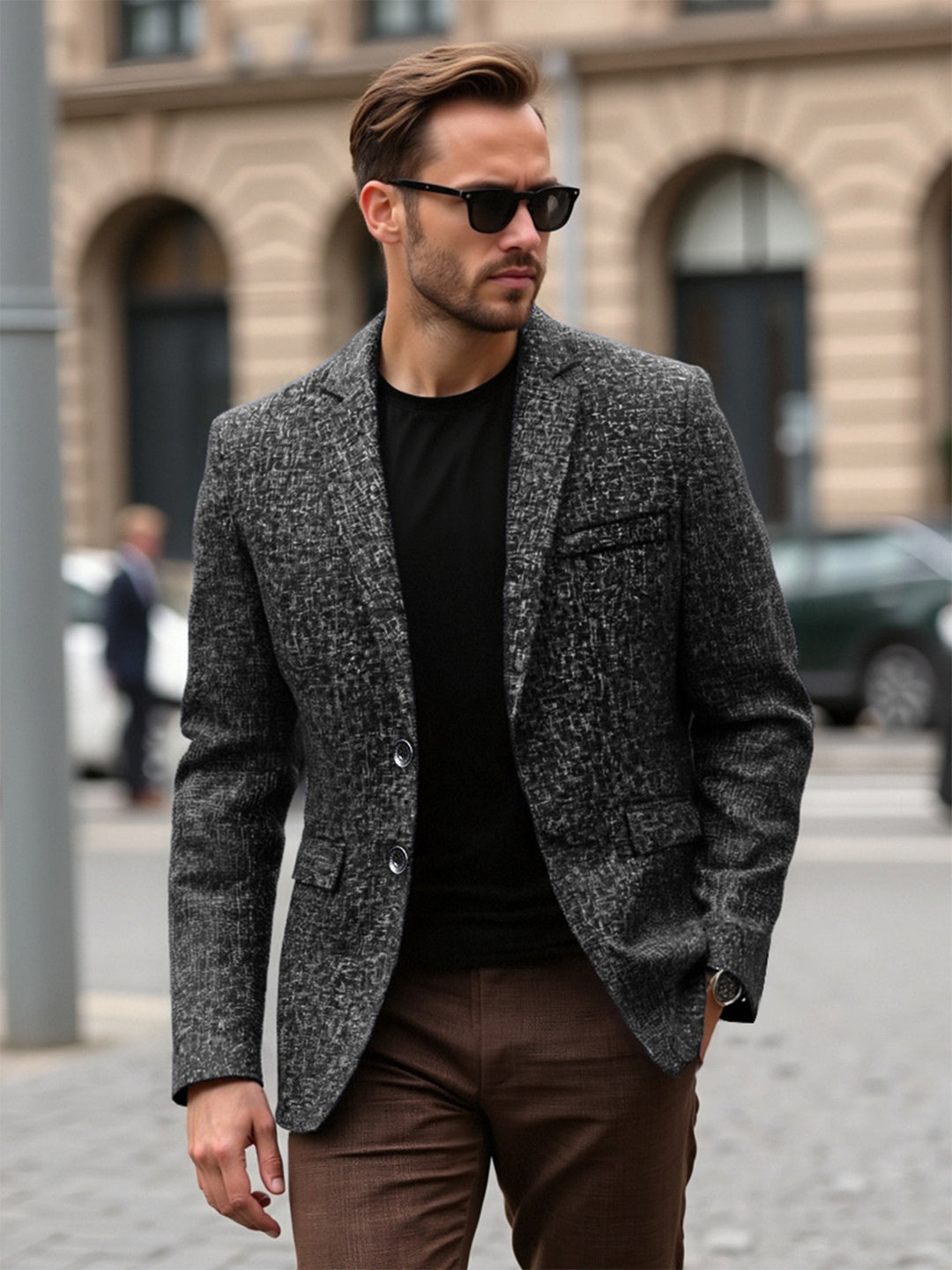 Herren eleganter strukturierten Blazer mit modernem Gewebe und stilvollen Details Heidi-Mode