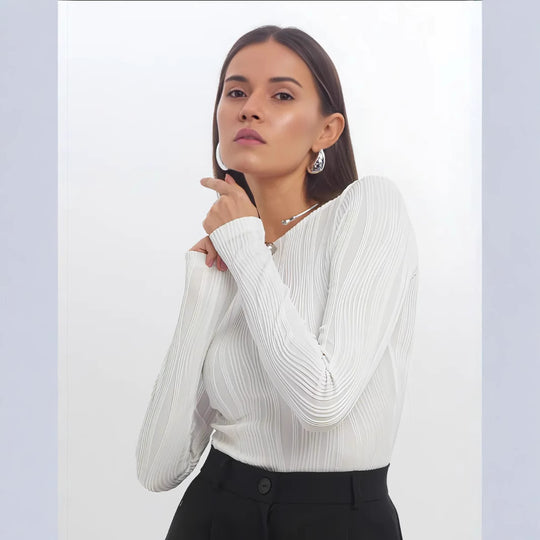 Damen Langarmshirt mit elegantem Rippenmuster Heidi-Mode