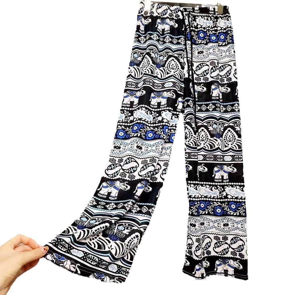 Damen Lässige Palazzo-Hose mit Elefantenmuster und elastischem Bund Heidi-Mode