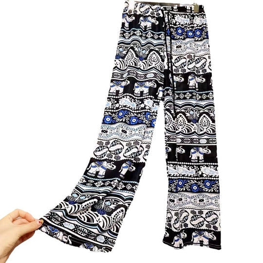 Damen Lässige Palazzo-Hose mit Elefantenmuster und elastischem Bund Heidi-Mode