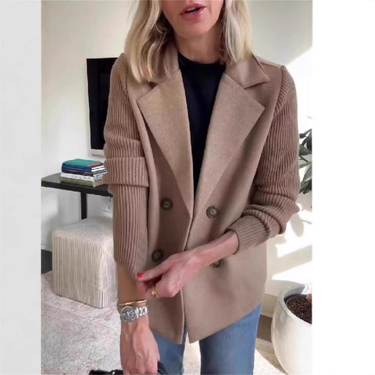 Damen Modische Doppelreihige Blazerjacke mit strukturierten Ärmeln Heidi-Mode