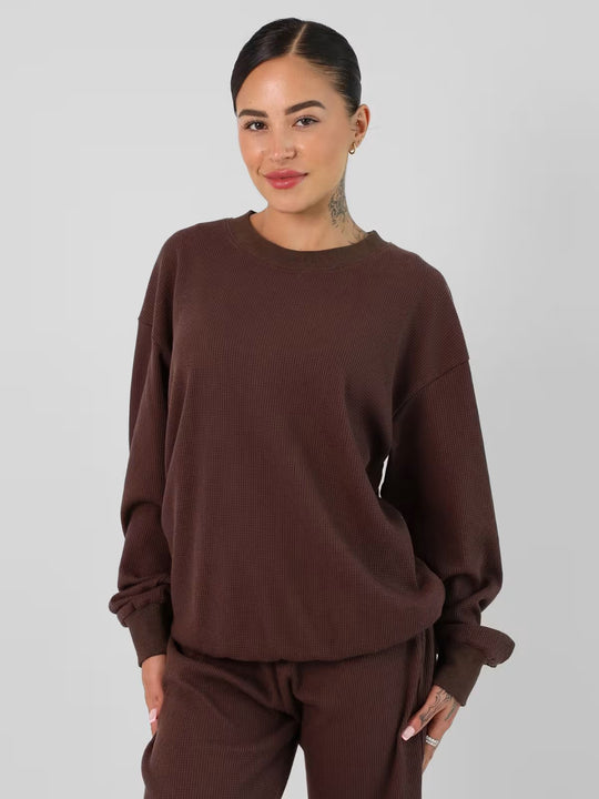 Damen Bequemer Waffelstruktur Pullover mit lässigem Schnitt Heidi-Mode