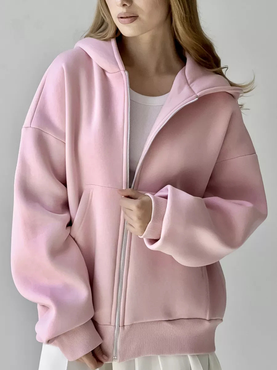Damen lässiger Kapuzensweat mit übergroßem Schnitt und praktischem Reißverschluss Heidi-Mode