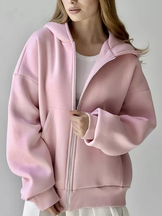 Damen lässiger Kapuzensweat mit übergroßem Schnitt und praktischem Reißverschluss Heidi-Mode