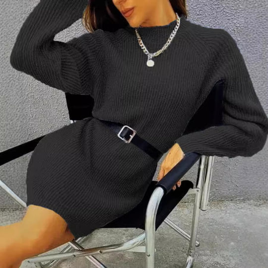 Damen Oversized Strickkleid mit weitem Rundhalsausschnitt und lässigem Schnitt Heidi-Mode