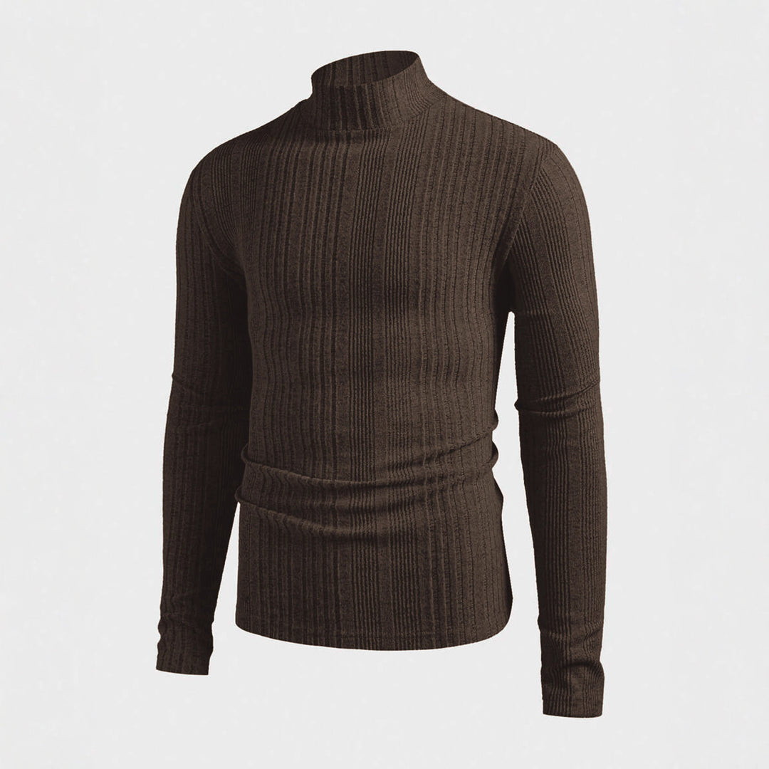 Herren Strickpullover mit hohem Kragen und Rippstruktur Heidi-Mode