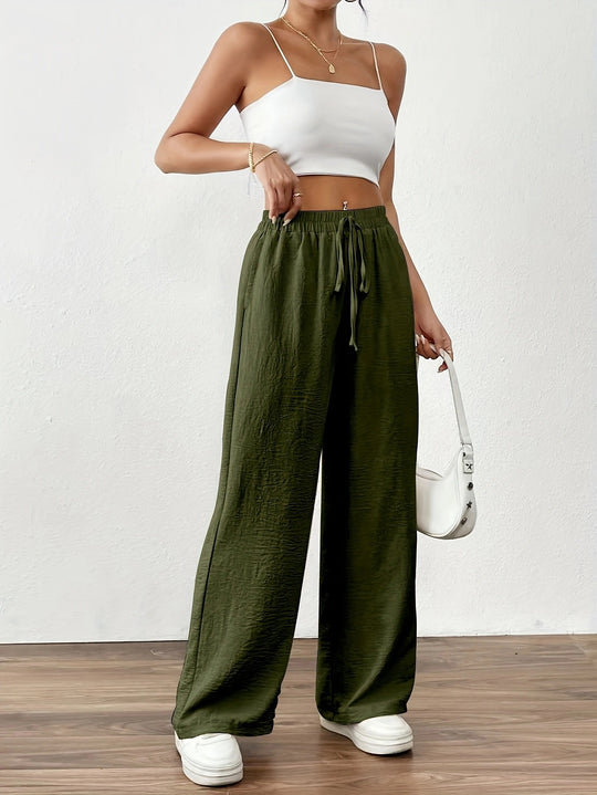 Damen Weit geschnittene Sommerhose mit elastischem Bund und Kordelzug Heidi-Mode