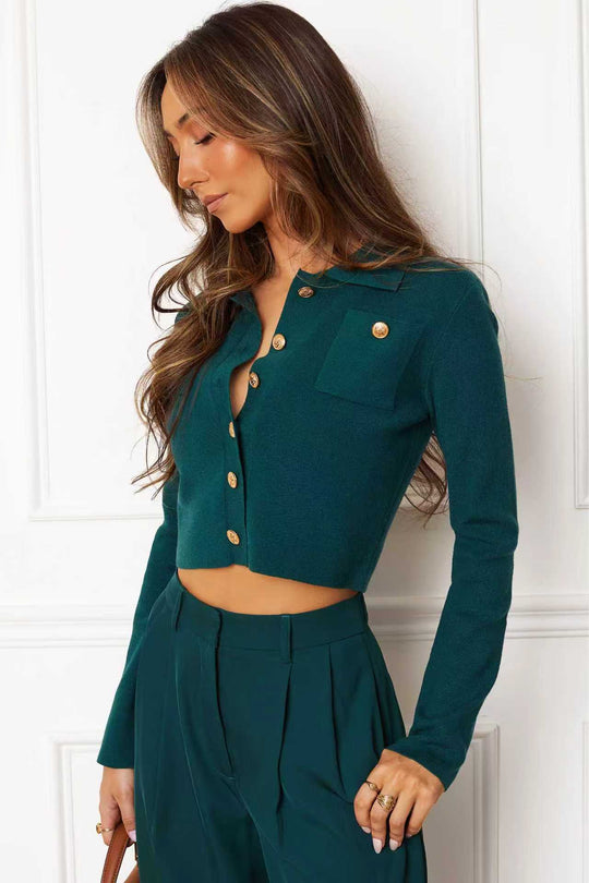 Damen Strickbluse mit eleganten Knopfdetails Heidi-Mode