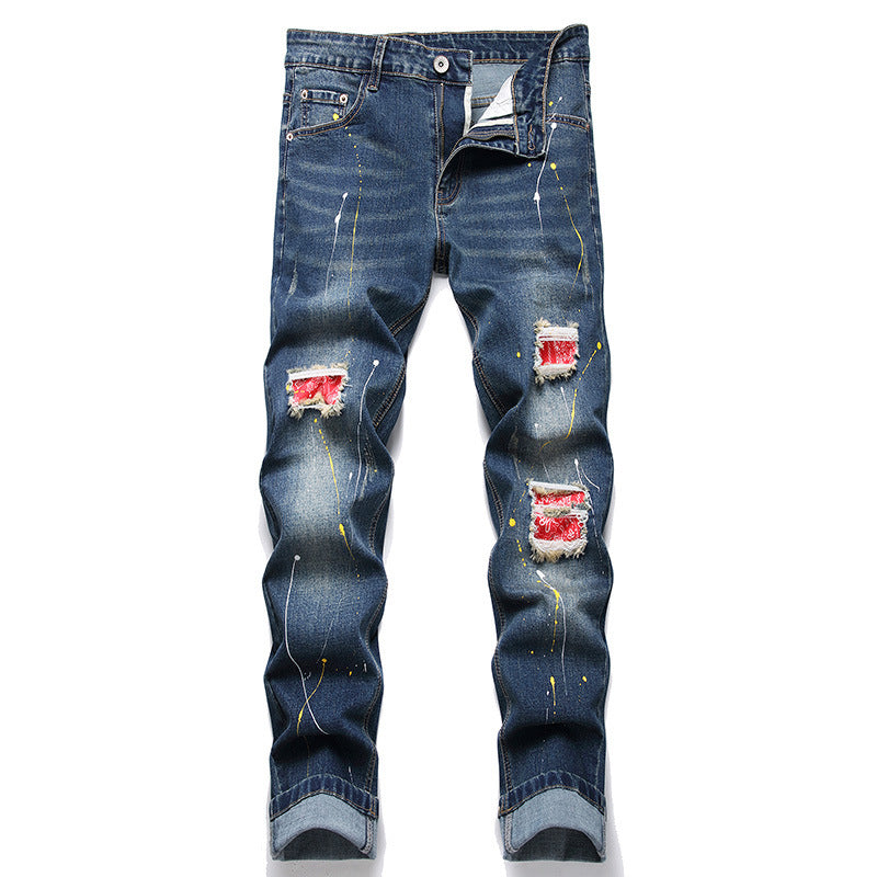 Herren kreative Ripped Jeans mit einzigartigen Farbklecksen Heidi-Mode