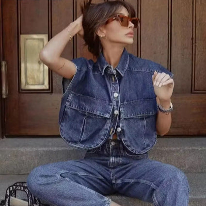 Damen lässige Blusenjacke im angesagten Utility-Stil mit großen Taschen und kurzen Ärmeln Heidi-Mode