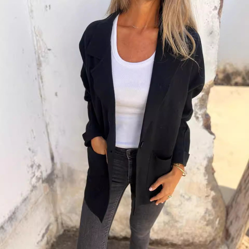 Damen Lässiger Oversize-Blazer mit praktischen Taschen und Knopfverschluss Heidi-Mode