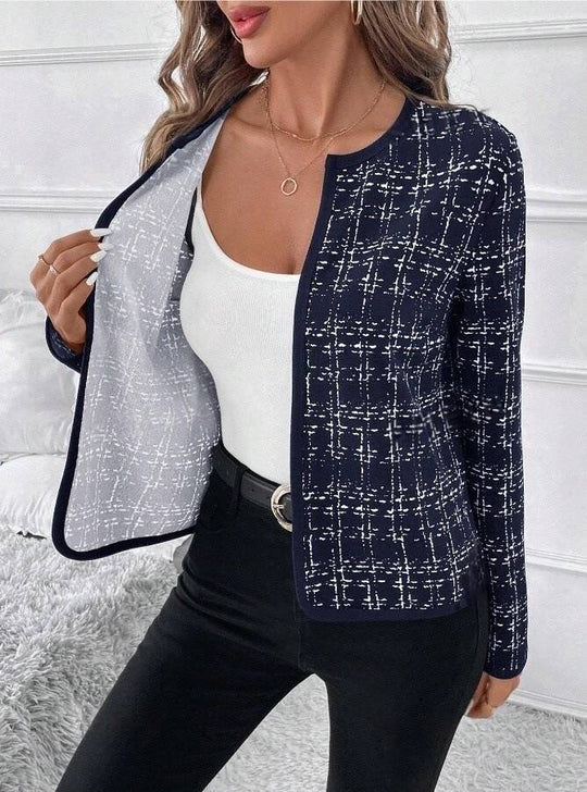 Damen strukturierte Blazerjacke mit Kontrastdetails Heidi-Mode