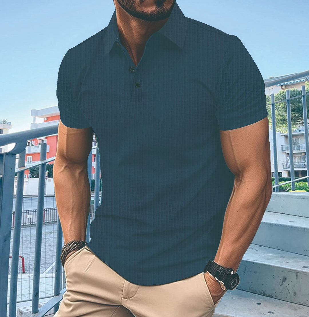 Herren Poloshirt mit feiner Struktur und modernem Button-Down-Kragen Heidi-Mode