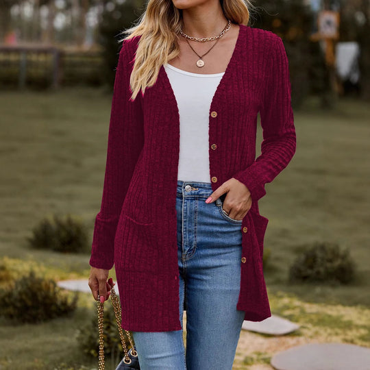 Damen kuschelige Strickjacke mit praktischen Taschen und modischem Rippdesign Heidi-Mode