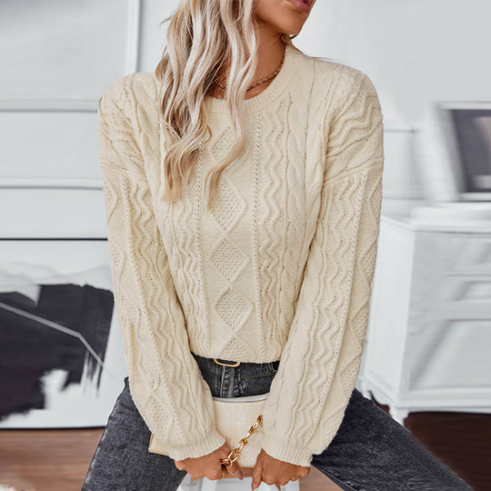 Damen Grobstrickpullover mit strukturiertem Zopfmuster Heidi-Mode