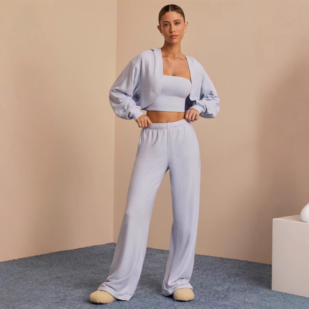 Damen Loungewear Ensemble mit weitem Schnitt und cropped Oberteil Heidi-Mode