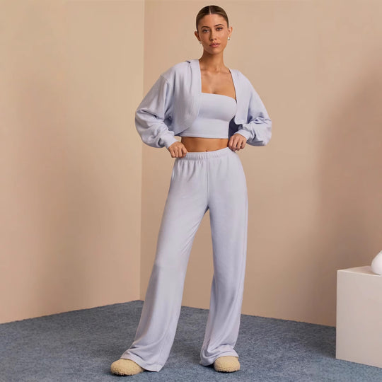 Damen Loungewear Ensemble mit weitem Schnitt und cropped Oberteil Heidi-Mode