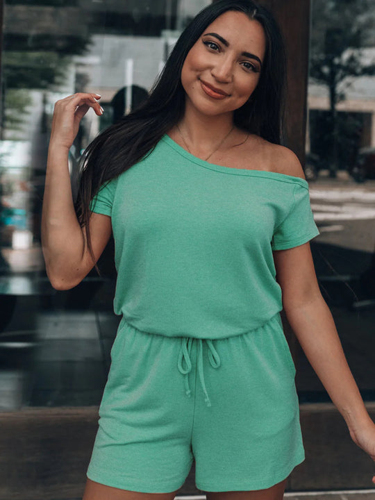 Damen lässiges Kurzoverall-Set mit elastischem Taillenzug und seitlichen Taschen Heidi-Mode